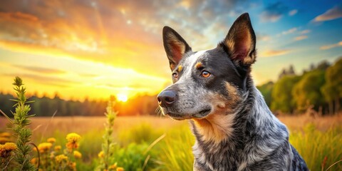 Australian Cattle Dog in Lush Australian Landscape - Stock Photo