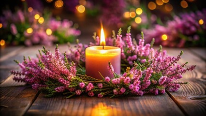 Autumnal Still Life: Heather Wreath, Candle, and Warm Light