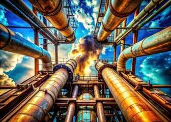 Double Exposure: Industrial Pipes & Sky, Abstract Urban Landscape