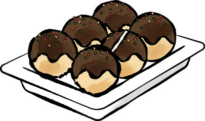 たこ焼きの和風ベクターイラストアイコン 白バック たこやき タコヤキ タコ焼き