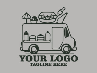 fun food truck with burgers and fries, cute and adorable design retro nostalgic food truck of the past depicts the atmosphere of a festival or outdoor event and this food truck is suitable for vector 