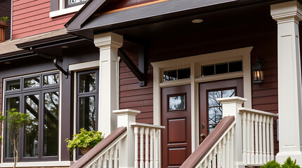 Elegant Home Exterior: Red Brick House with Classic Porch and Columns