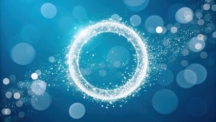 A Sparkling Celestial Ring of Light and Shimmering Dust on a Blue Bokeh Background