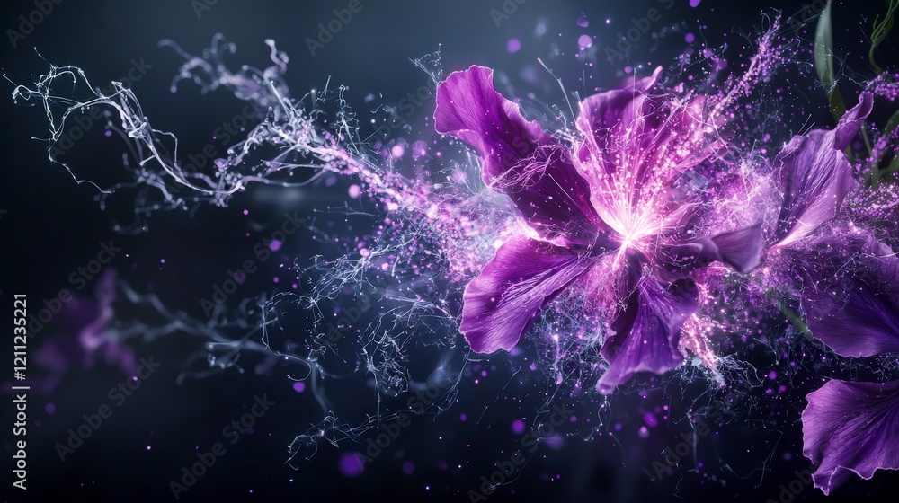 Poster violet and lavender explosions of color abstract art digital creation dark background close-up creat