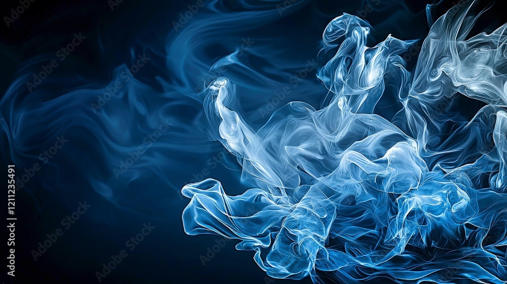 Poster shifting abstract layers of deep blue smoke digital art modern aesthetic calm atmosphere close-up vi