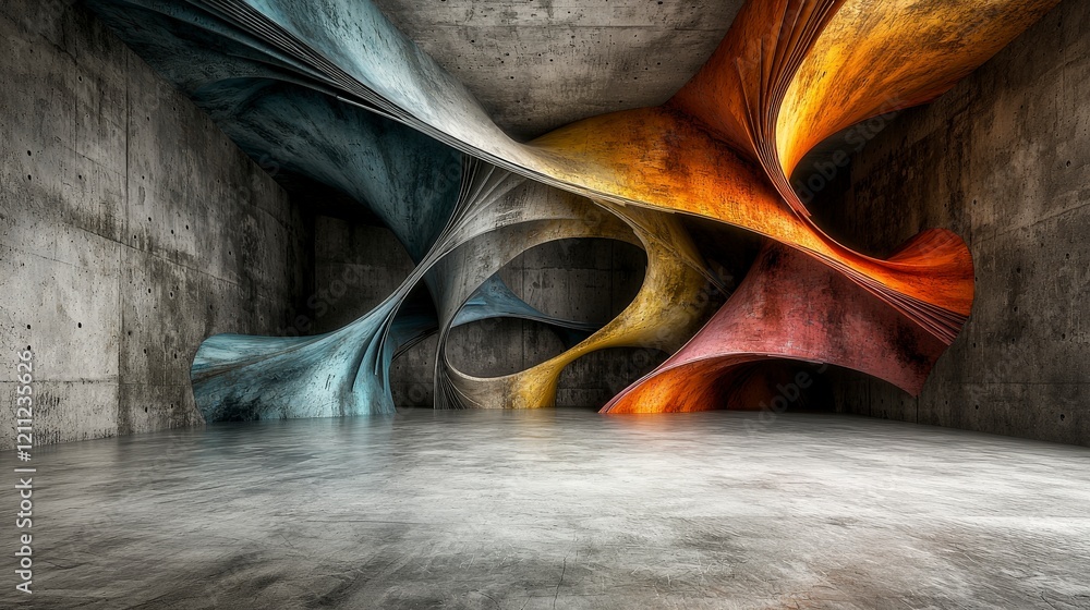 Aufkleber flowing abstract paths of twisting lines in muted colors urban gallery digital art contemporary desi