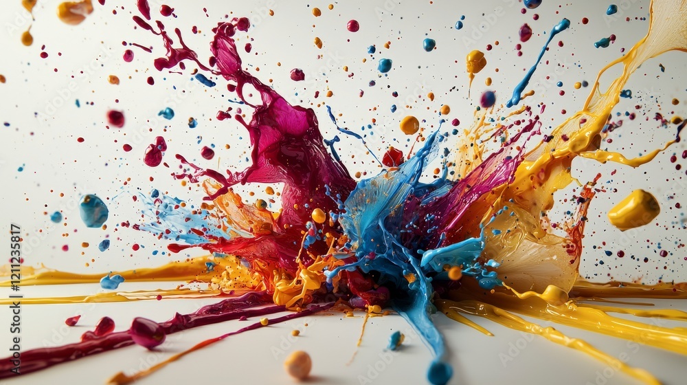 Poster vibrant color splashes art event studio abstract design creative environment close-up view artistic 