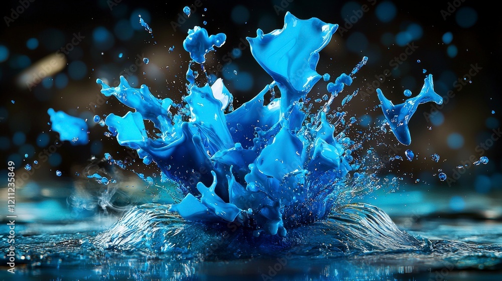 Poster vibrant blue paint splash action studio setting abstract art dynamic environment close-up view creat