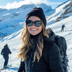 Winter Wonderland: A Smiling Woman Skier in the Alps