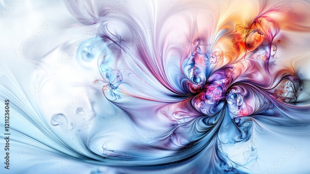 Fototapete Abstract swirls and shapes in soft muted tones digital art creative space modern design top-down view artistic expression