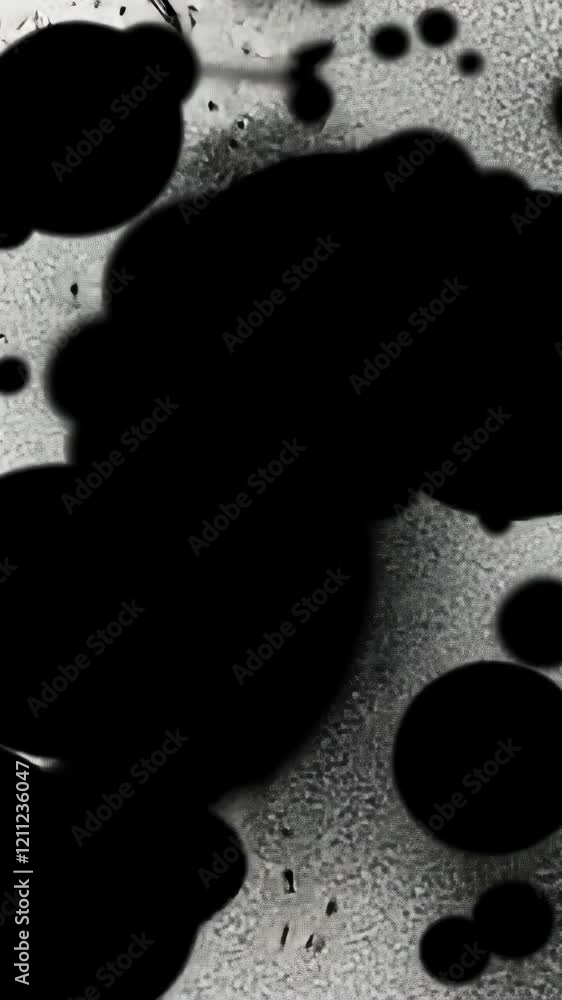 Poster abstract black and white composition featuring circular shapes and textures on a light background