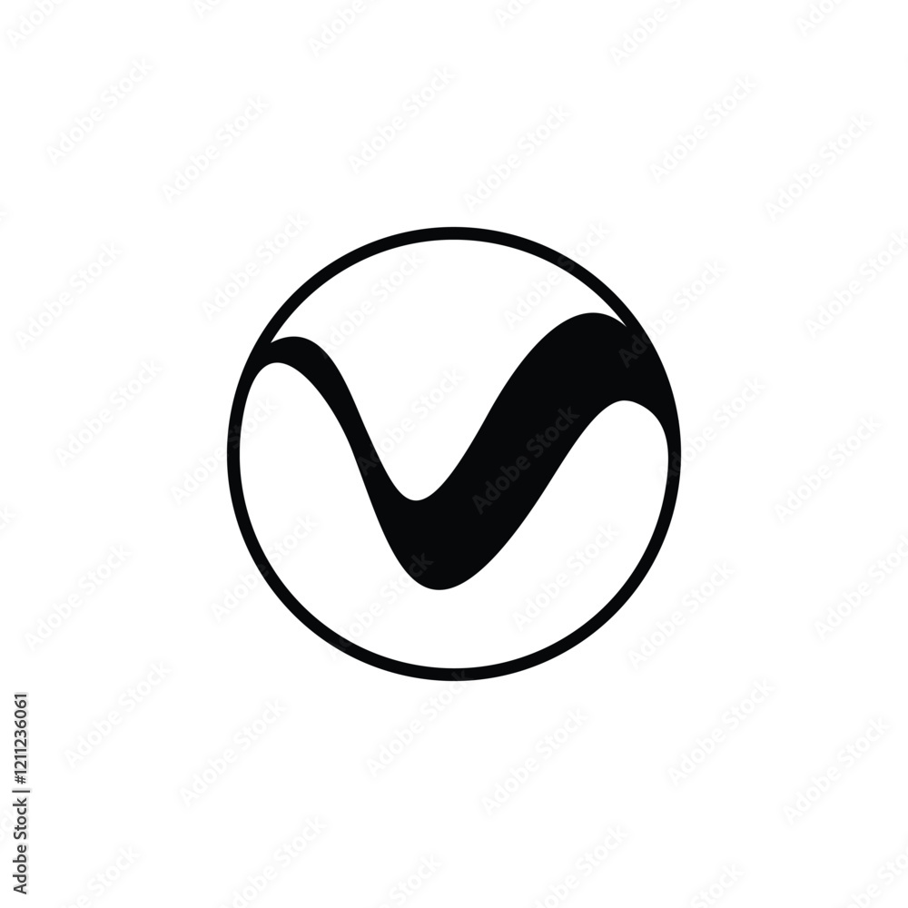 Poster simple logo design with the initials v in a wave shape inside a circle