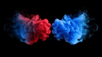 Red and blue splashes with a fiery explosion effect creating a dynamic, textured watercolor design in the black background
