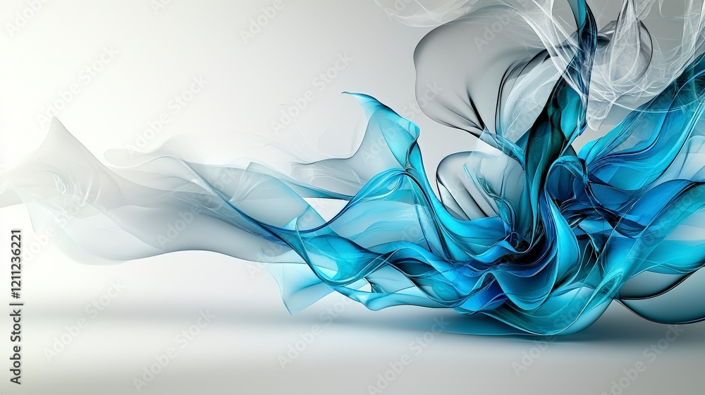 Poster dynamic abstract waves of blue and gray in motion digital art contemporary style serene environment 