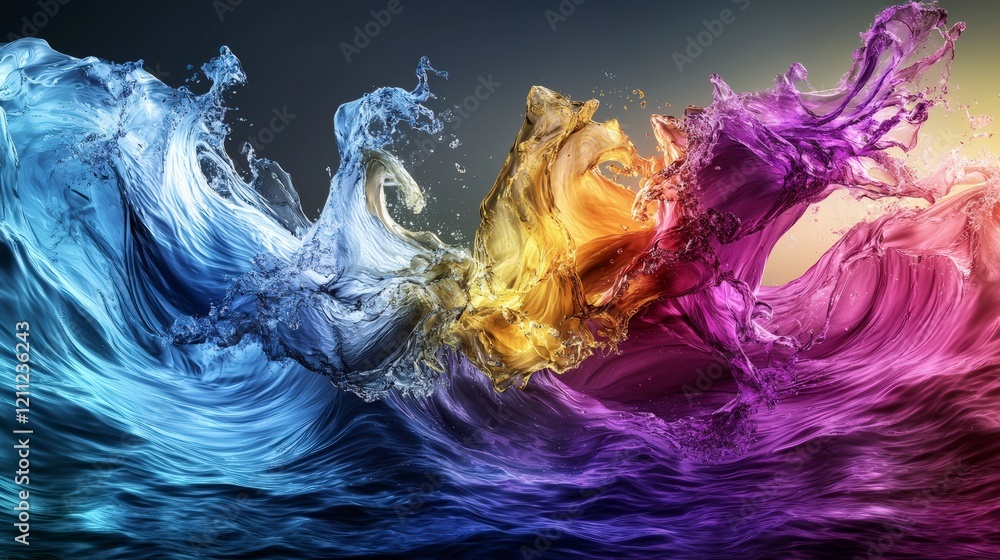 Poster vibrant waves of colorful fluid dynamics abstract art digital illustration creative studio close-up 