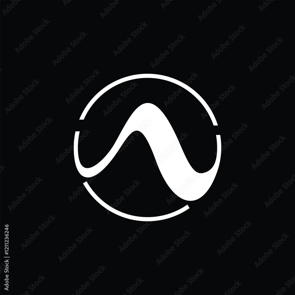 Poster simple logo design with the initials w in a wave shape inside a circle