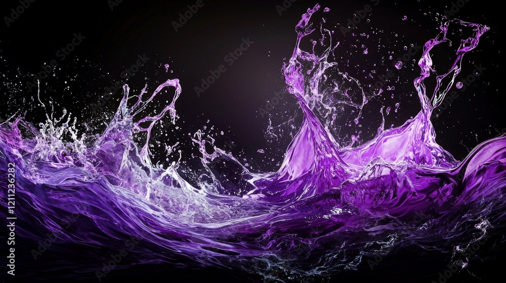 Poster Dynamic vibrant purple waves in motion abstract background digital art dark environment artistic viewpoint