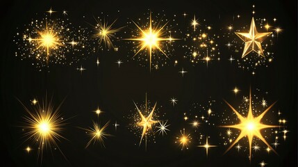 Naklejka premium Abstract Golden Stars and Sparkling With Black Background
