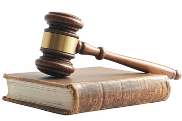 Judge's gavel and old law book isolated on transparent background