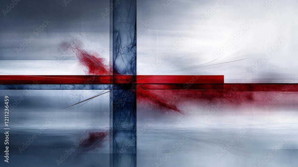 Poster dynamic abstract art bold red plane and fluid shapes digital creation contemporary style visual impa