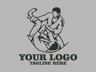 Man grappling in Brazilian jiu jitsu in circular design jiu-jitsu athletes fighting intensely minimalist art Jiu-Jitsu elegant movements dynamic action jiu-jitsu vector illustration