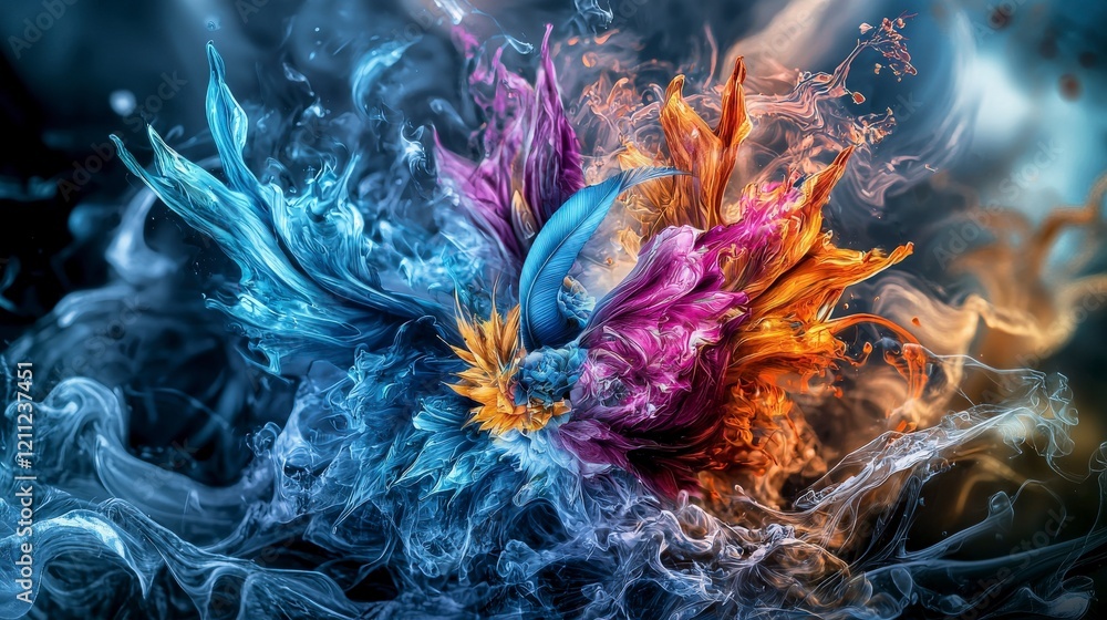Aufkleber Dynamic swirls of contrasting hues colliding in colorful abstract art studio environment high-definition visuals