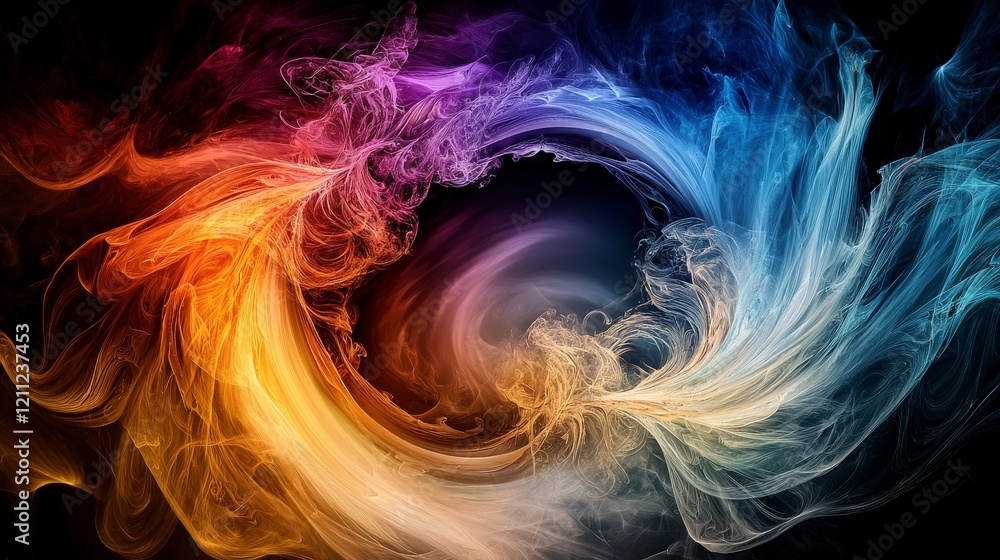 Poster dynamic swirls of contrasting hues colliding in abstract art digital creation vibrant colorful envir