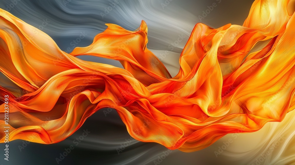 Aufkleber dynamic waves of bright orange fabric rippling in motion studio setting digital artwork vibrant ener