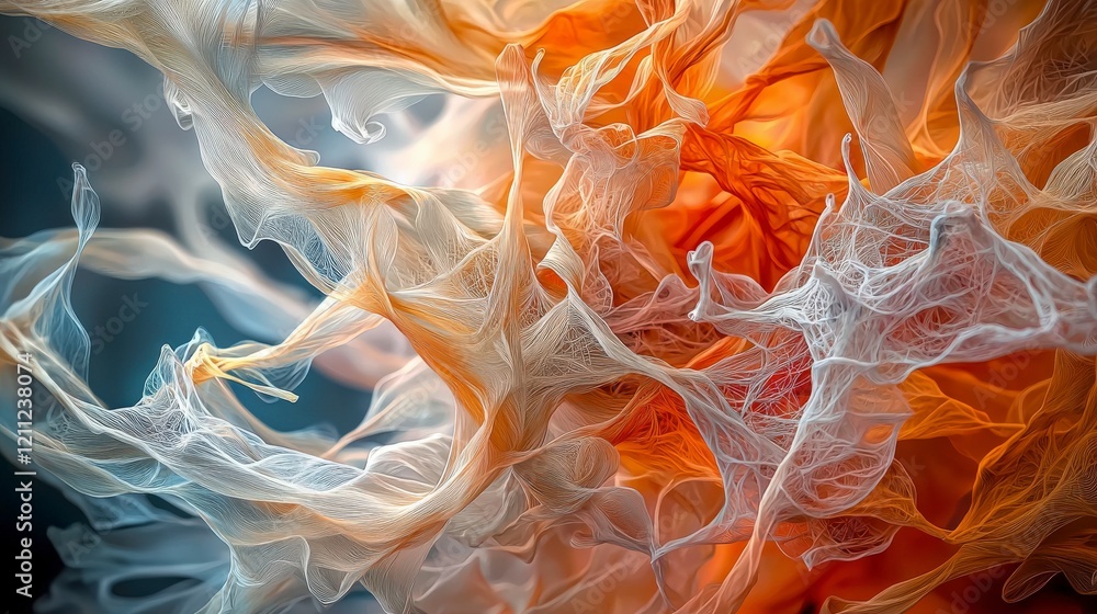 Poster Intricate meandering lines overlapping in soft gradients abstract art digital creation ethereal atmosphere close-up view