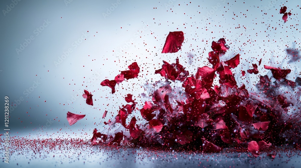 Leinwandbilder dynamic red petal explosion on clean canvas abstract art scene minimalist aesthetics close-up visual