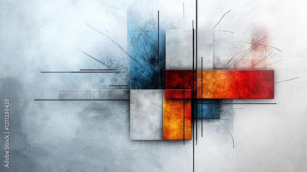 Poster Negative spaces interwoven with muted tones forming a dynamic abstract composition in modern art gallery