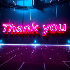 AI generative. Text greeting of thank you with light glow effect on blue dusk background. 3