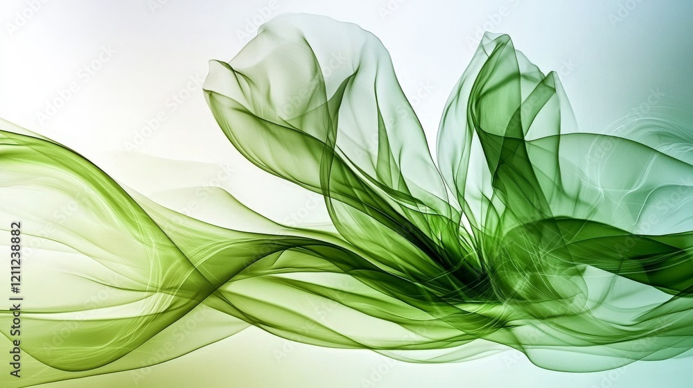 Poster soft translucent green planes overlapping in abstract art digital artwork nature inspired serene env