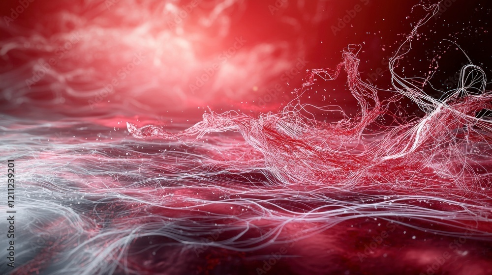 Aufkleber fluid motion of thin white lines across a vast red expanse abstract art digital vibrant creative con