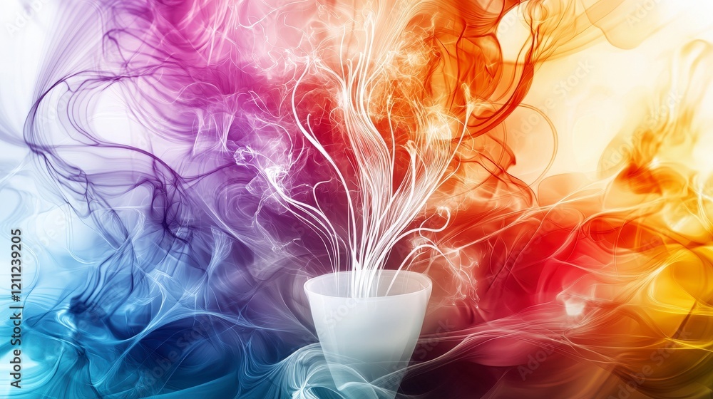 Poster Chaotic swirls of colorful smoke and thin white lines abstract art digital creation vivid environment artistic viewpoint