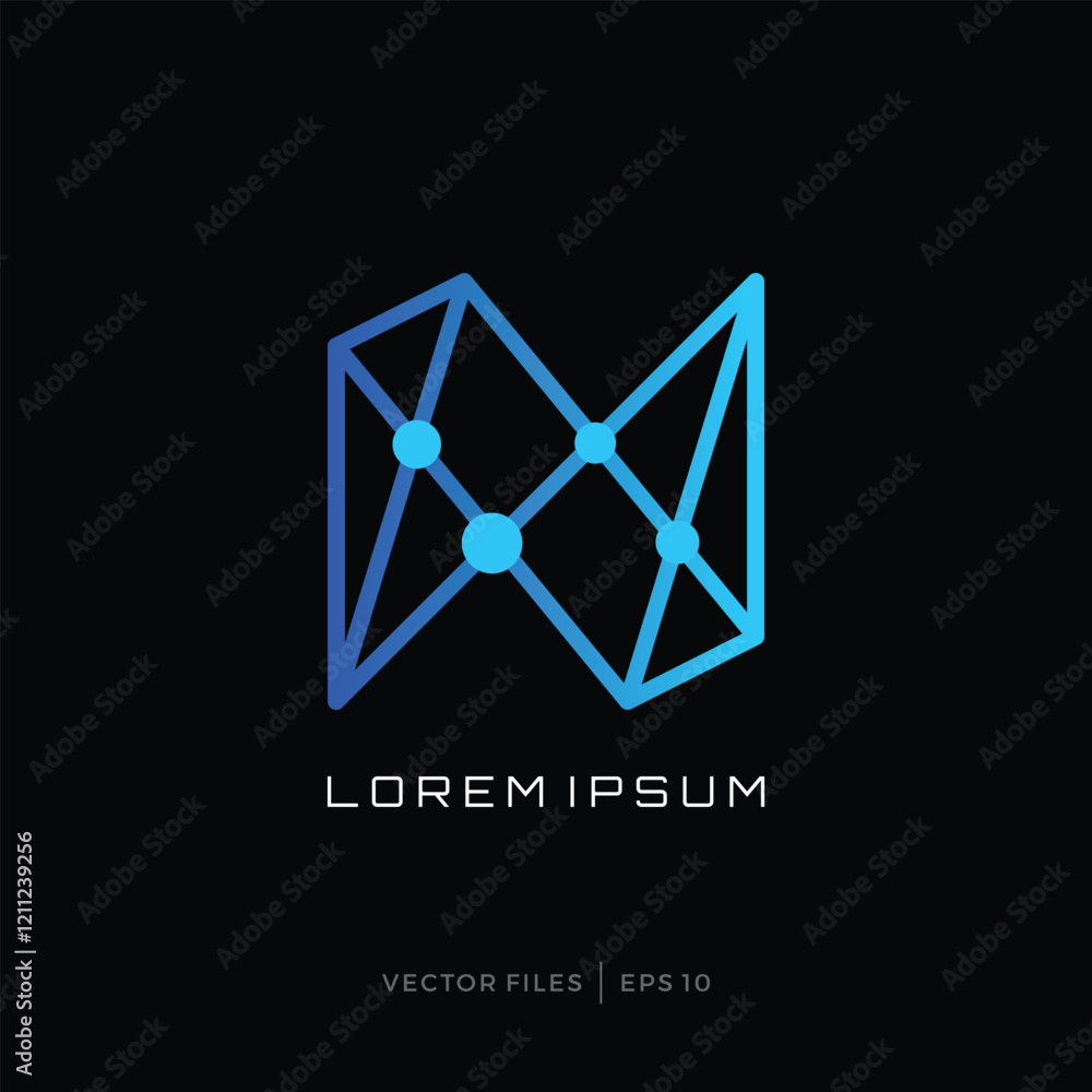 Poster simple n monogram design logo with lines and dots data symbols