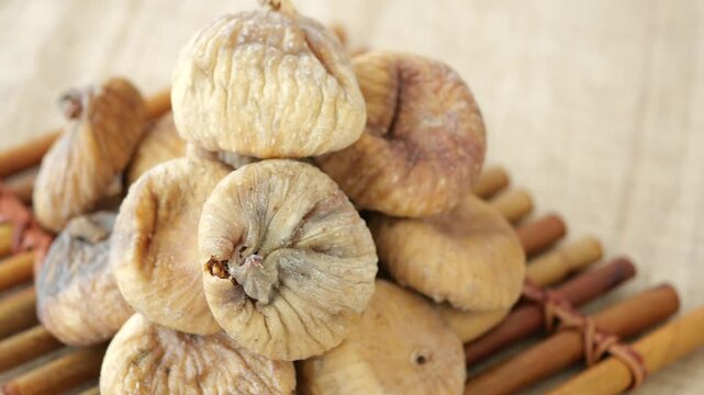 Dried fig fruit on on a plate on table 