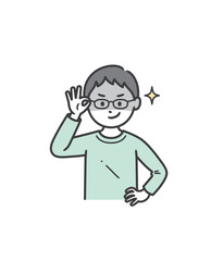 眼鏡を上げて悪巧みしてニヤける男の子
