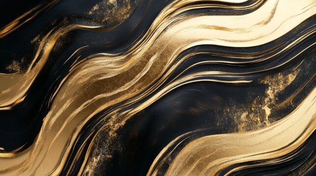 59.A premium, golden invitation card design with flowing, elegant gold lines against a black background. The dynamic curves of the golden waves evoke luxury and sophistication, ideal for creating