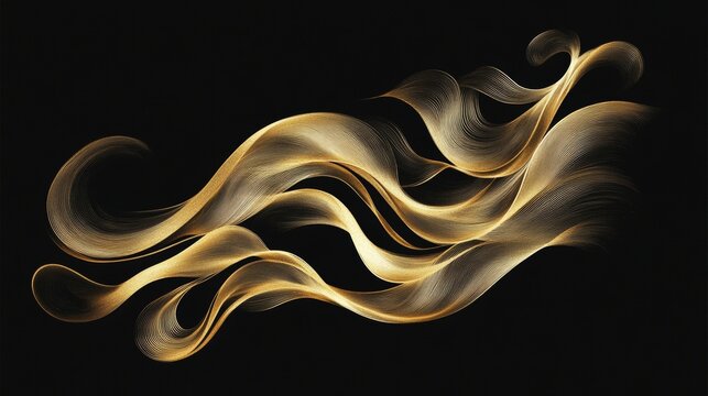 59.A premium, golden invitation card design with flowing, elegant gold lines against a black background. The dynamic curves of the golden waves evoke luxury and sophistication, ideal for creating