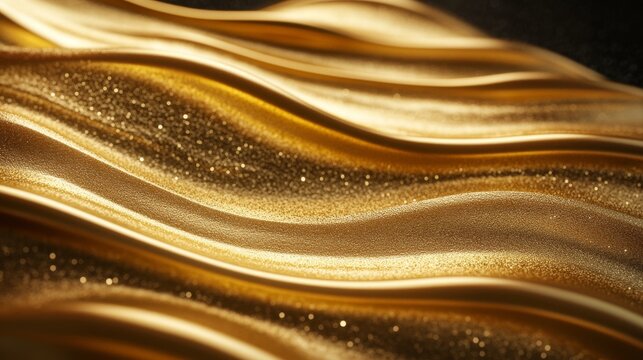 59.A premium, golden invitation card design with flowing, elegant gold lines against a black background. The dynamic curves of the golden waves evoke luxury and sophistication, ideal for creating