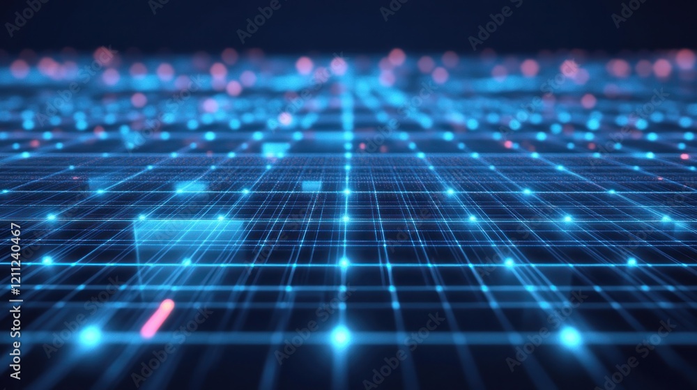 Poster abstract digital network grid: futuristic blue data visualization