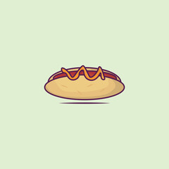 Simple hot dog illustration, hot dog cartoon isolated background.