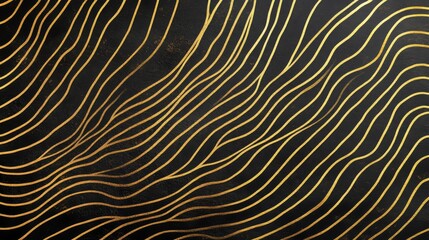 94.A sophisticated luxury invitation design featuring a bold, golden wavy line pattern set against a jet-black background. The gold lines swirl and weave across the design, creating an aura of