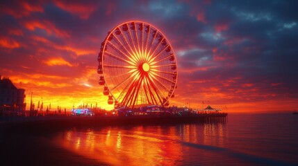 Ferris wheel sunset beach boardwalk amusement
