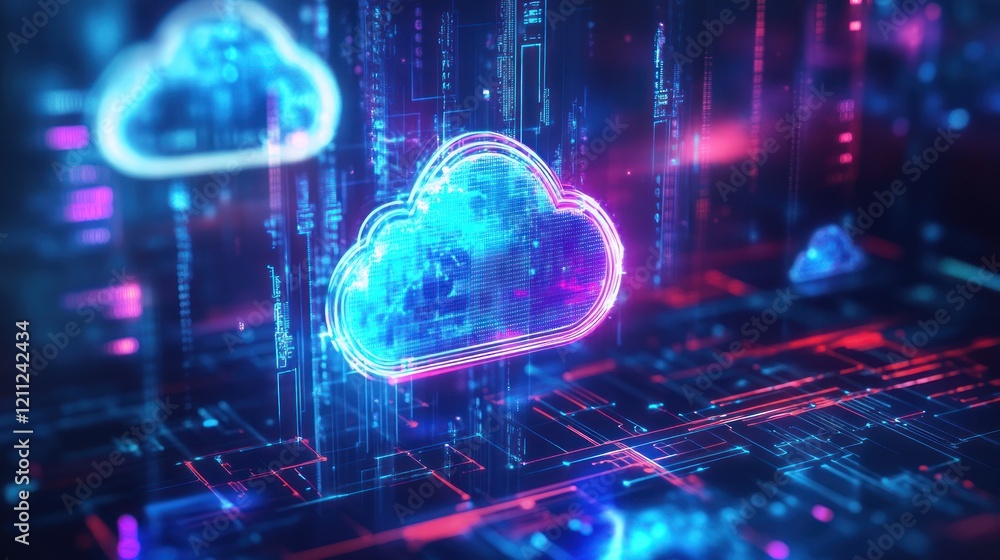 Aufkleber digital cloud computing network: futuristic technology