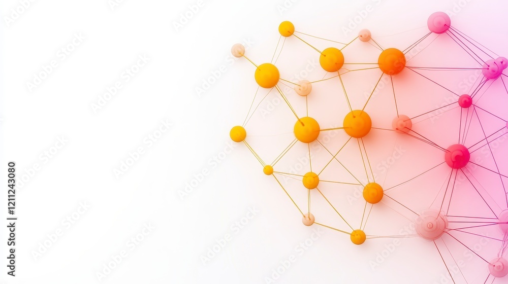 Poster abstract network connection background with orange and pink spheres and lines