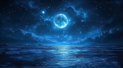 Full moon and stars in a night sky, peaceful and mystical