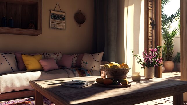 Sunlit Mediterranean Living Room Interior Design