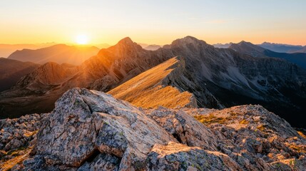 Obraz premium Majestic Sunset Mountain Peak Golden Hour Landscape Photography